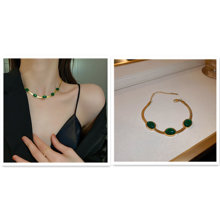 Green Stone Crytal Snake Chain Multilayer Necklace for Women Pendant Boho — alternate detail