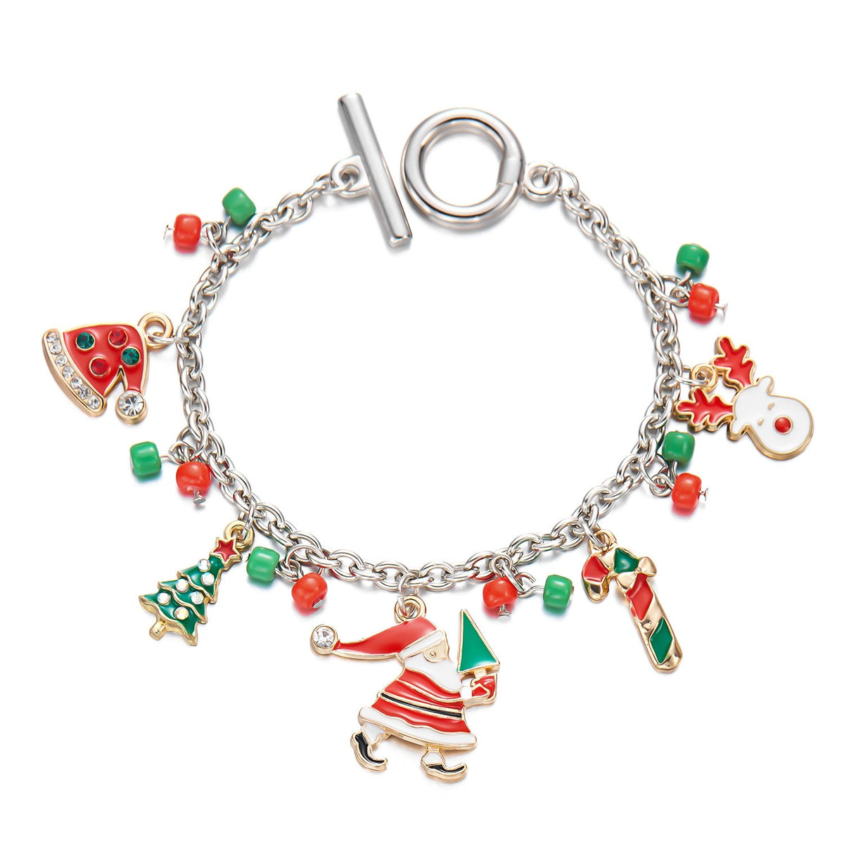 Personalized Christmas Bracelet Christmas Tree Santa Claus Pendant Bracelet for Women Jewelry — detail view