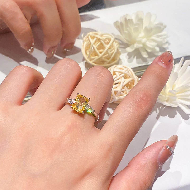 S925 Colorful Rectangular Rhinestone Ring Love Rings for Women Jewelry — alternate product view