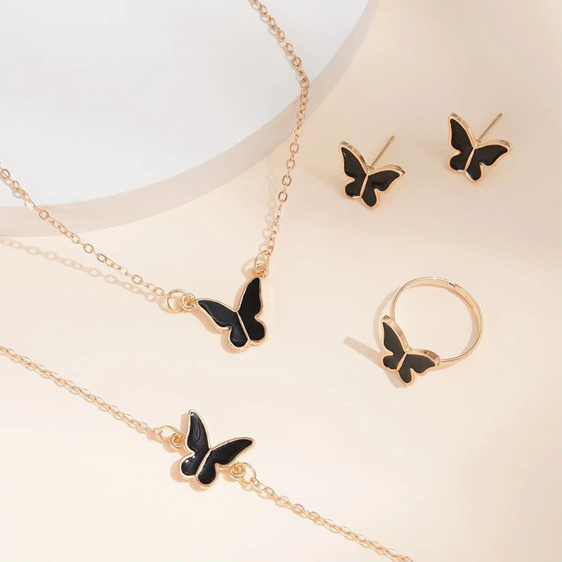 5PCS Butterfly Pendants Necklace Earrings Ring Bracelet Sets for Women Jewelry Set Bridal Jewelry — alternate product view