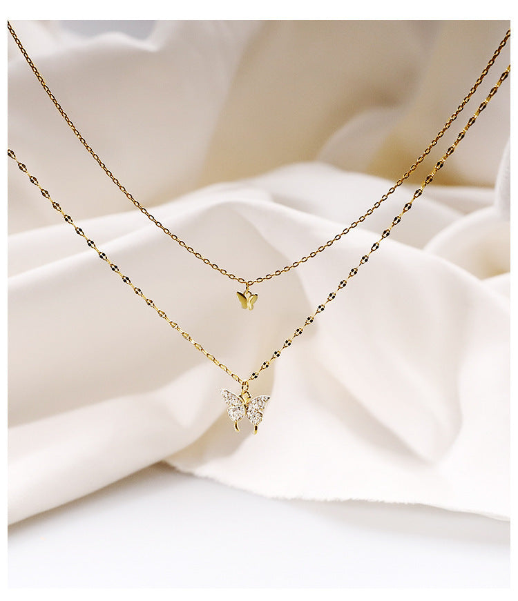 Double Butterfly Necklace Gold Plated Butterfly Pendant Engagement Necklaces for Women — product view