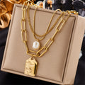 Layered Face Portrait Chain Choker Necklace for Women Pearls Pendant Necklace Jewelry — main product view