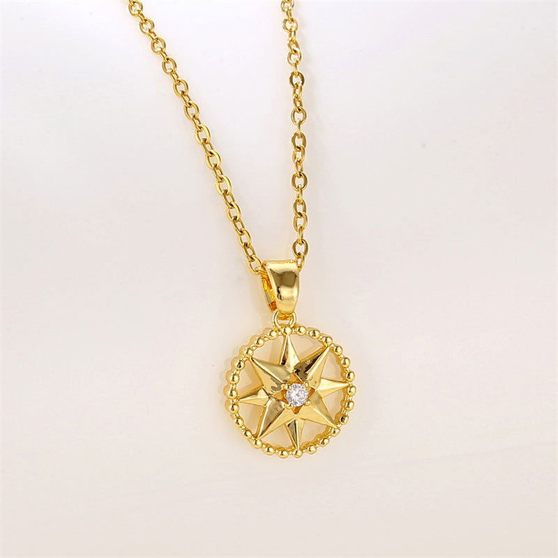 Lucky Compass Necklace Personalized Design Titanium Steel Pendant Jewelry for Women — product detail