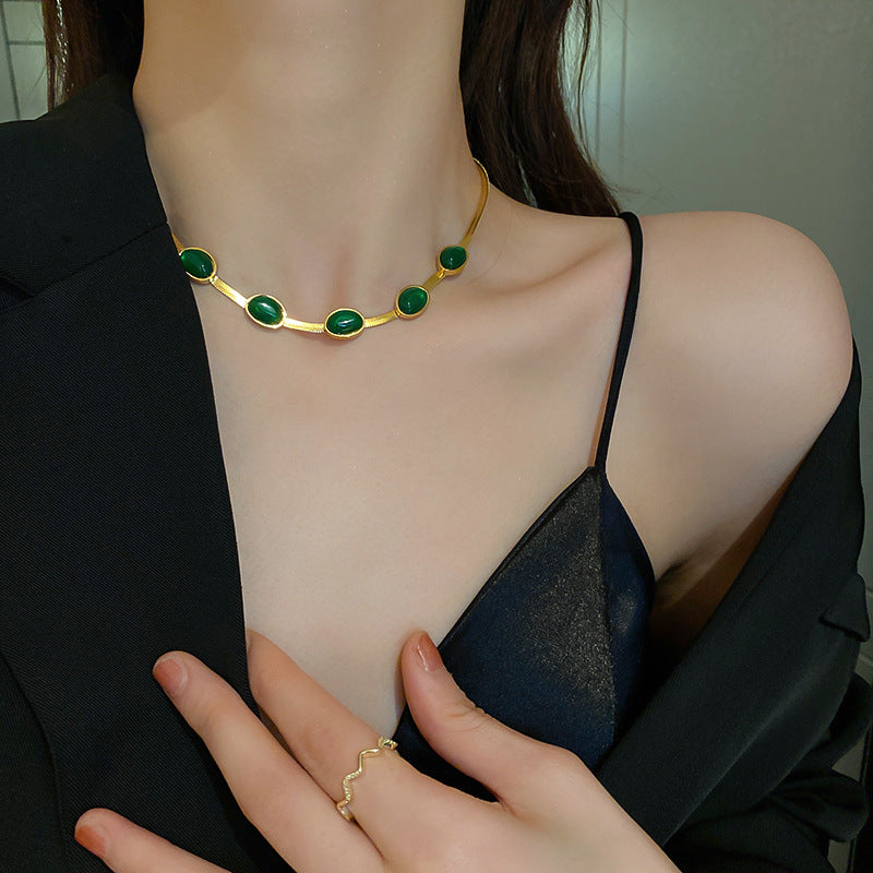 Green Stone Crytal Snake Chain Multilayer Necklace for Women Pendant Boho — alternate product view