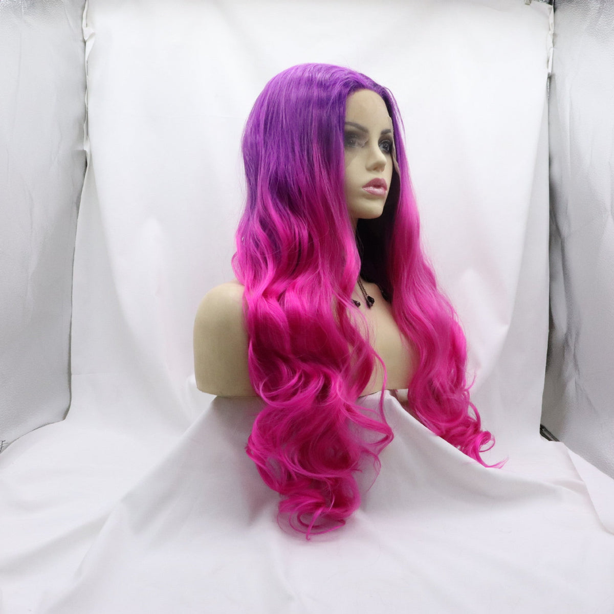 Front Lace Half Hand Hook Gradient Color Long Curly Wig — detail view