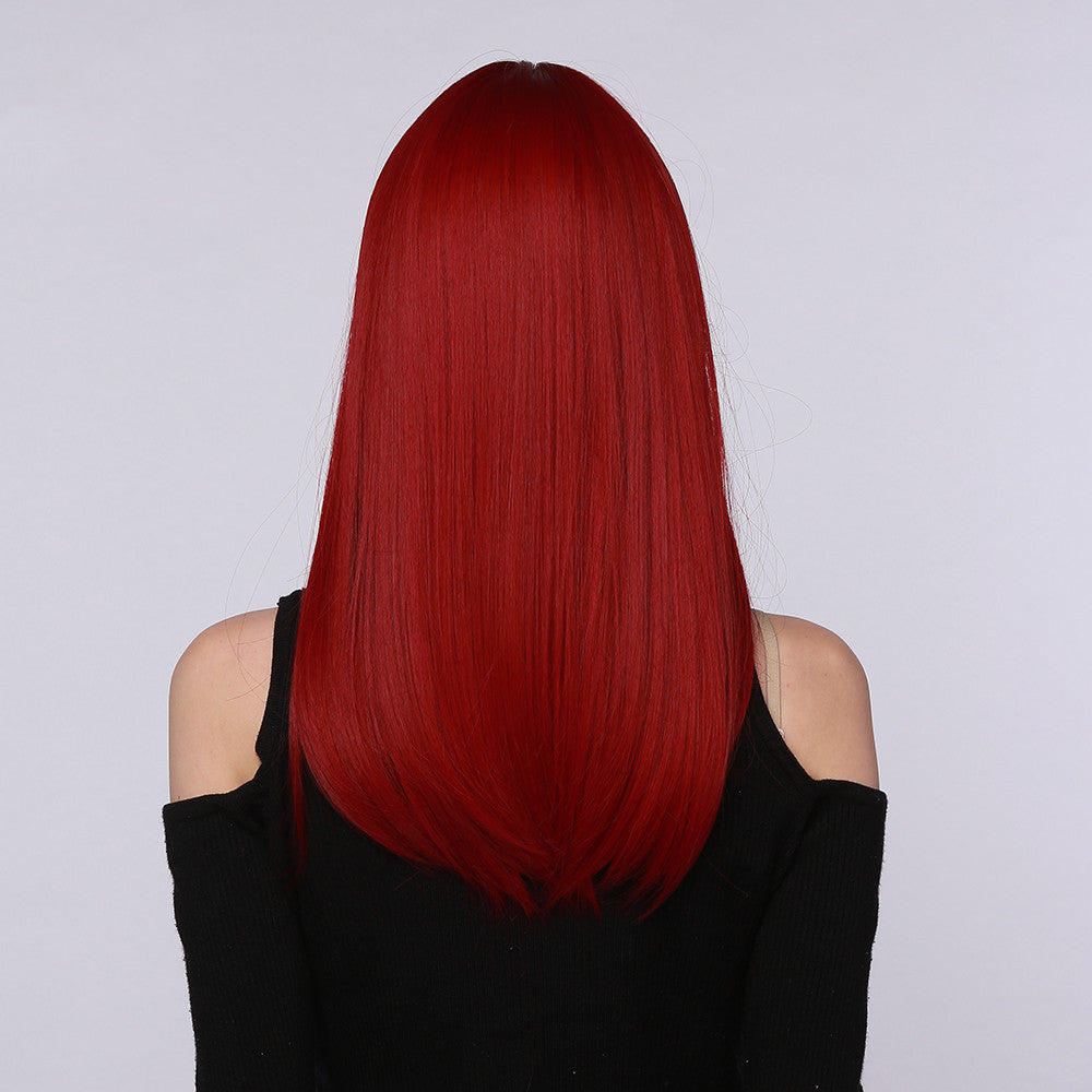 Red Brown Black Multicolor Qi Bangs Medium Length Straight Hair — alternate detail