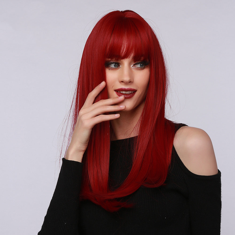 Red Brown Black Multicolor Qi Bangs Medium Length Straight Hair — alternate product view