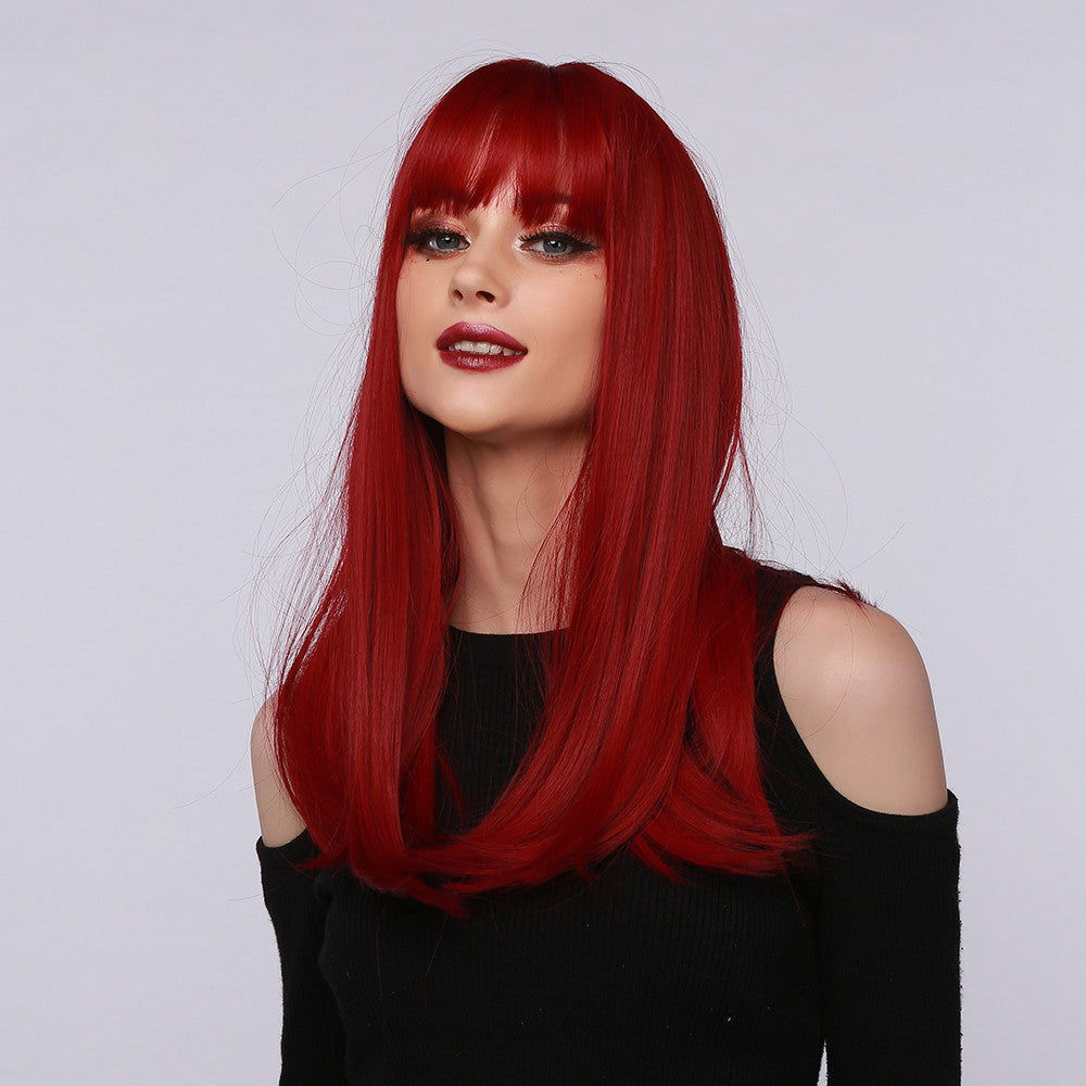 Red Brown Black Multicolor Qi Bangs Medium Length Straight Hair — product detail