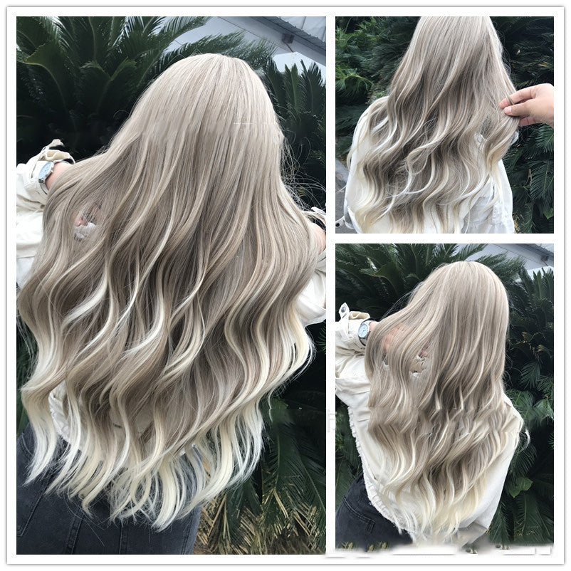 Oblique Bangs to Repair Face and Curly Hair, High Temperature Silk Realistic Fluffy Long Curly Wig Set — detail view