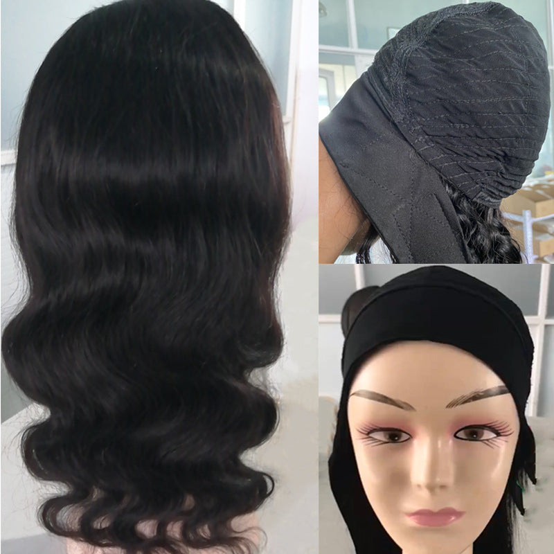 Long Curly Hair Black Mid-section Big Wave Synthetic Wig — detail view