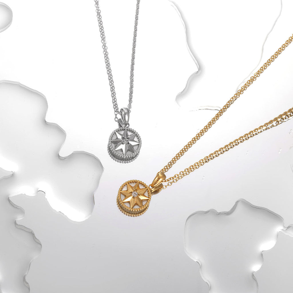 Lucky Compass Necklace Personalized Design Titanium Steel Pendant Jewelry for Women — detail view