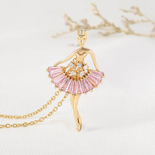 Ballet-women-shaped Necklace Rhinestone Clavicle Chain Jewelry for Women — alternate product view