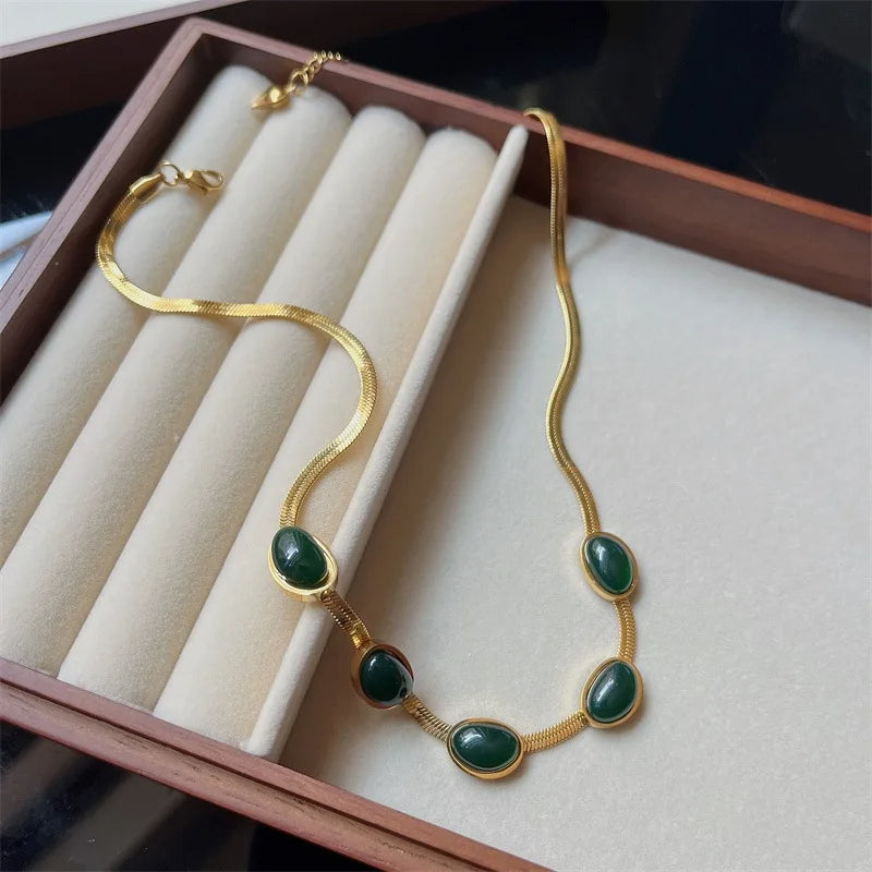 Green Stone Crytal Snake Chain Multilayer Necklace for Women Pendant Boho — additional product view