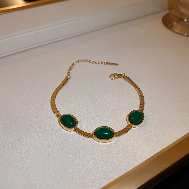 Green Stone Crytal Snake Chain Multilayer Necklace for Women Pendant Boho — main product view