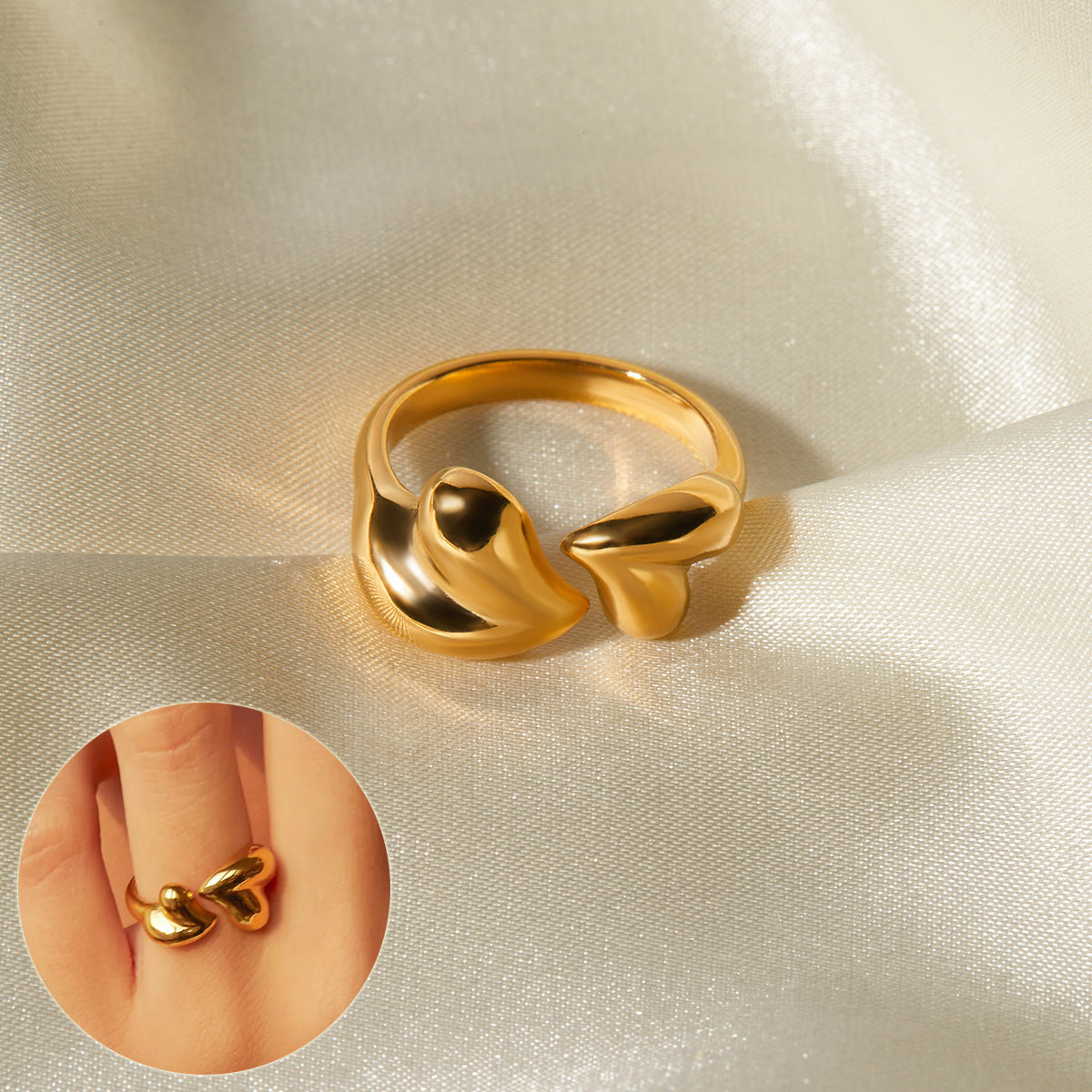 Stainless Steel Asymmetric Heart Shape Open Rings Jewelry for Women — main product view