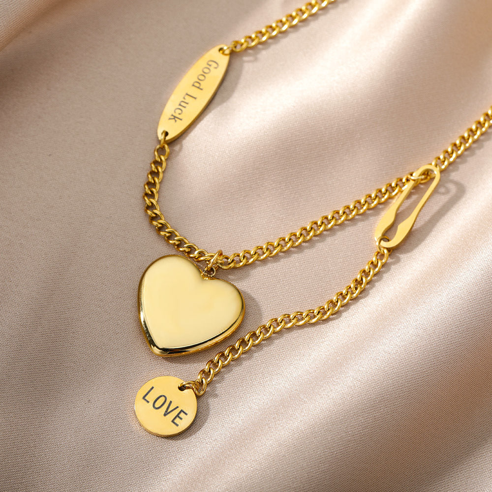 Multilayer Heart Pendant Necklaces for Women Stainless Steel Chain Choker Zircon Moon Star Necklace Jewelry — detail view