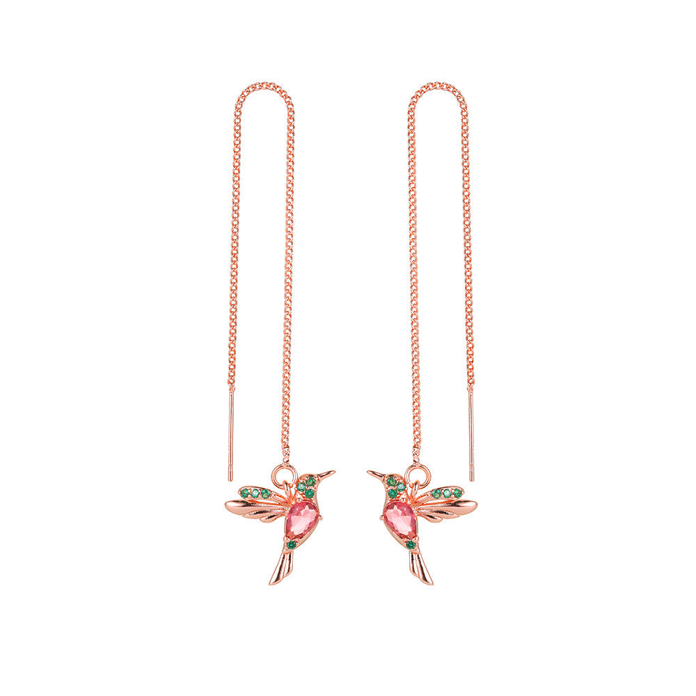 Little Bird Drop Long Hanging Hummingbird Earrings for Women Tassel Crystal Pendant Earring Jewelry — alternate detail