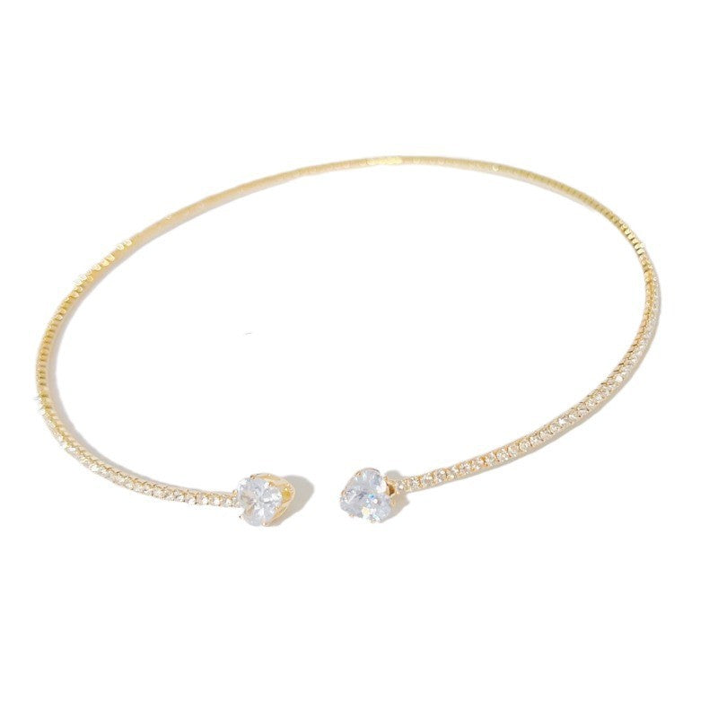 Rhinestone Heart Collar Choker Necklace for Women Silver Color Open Collar Necklace Torques Jewelry — alternate detail