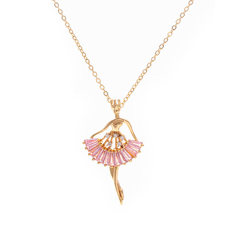 Ballet-women-shaped Necklace Rhinestone Clavicle Chain Jewelry for Women — alternate product view