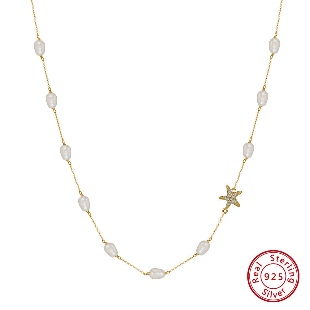 Sterling Silver Freshwater Pearl Starfish Beach Necklace Jewelry Women's Necklace for Women Party Jewelry — product detail