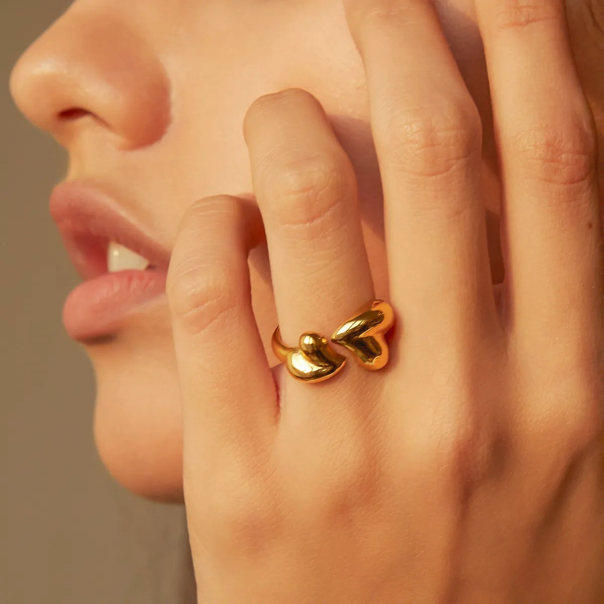 Stainless Steel Asymmetric Heart Shape Open Rings Jewelry for Women — alternate detail