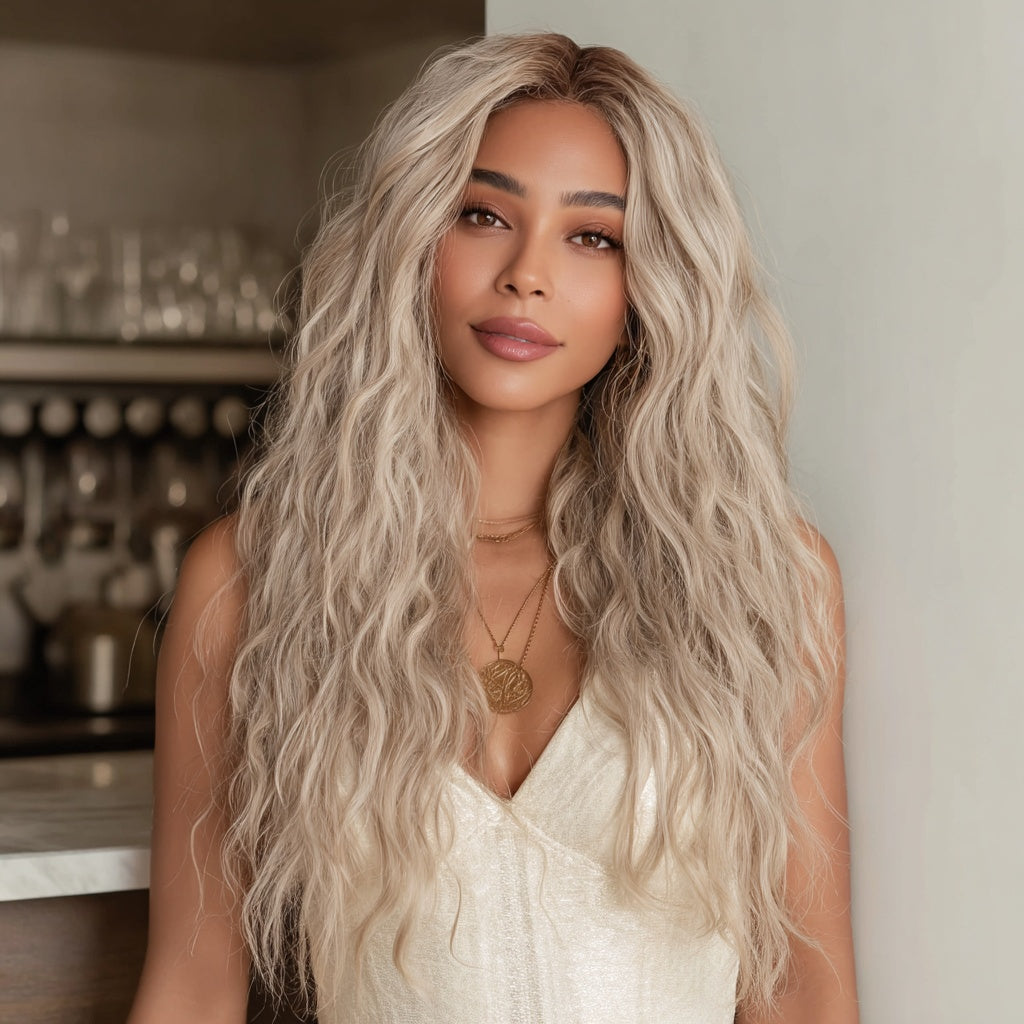 T-shaped Lace Front Wig Gray Gradient Wavy Curly Hair Wig for Women Sm9017 — product detail