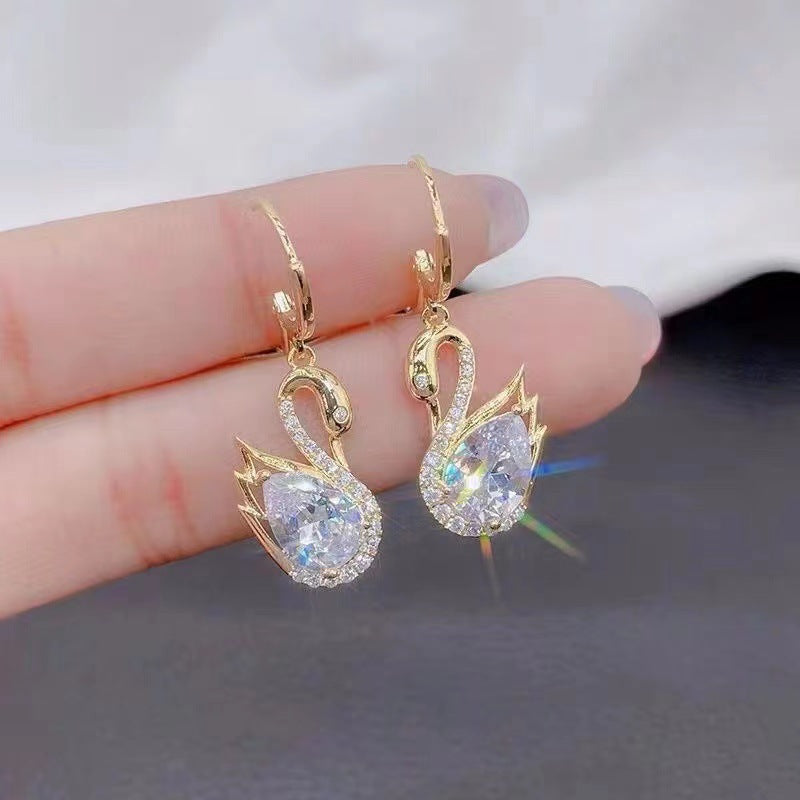 Sweet Rhinestone Swan Earrings for Women Jewelry — alternate product view