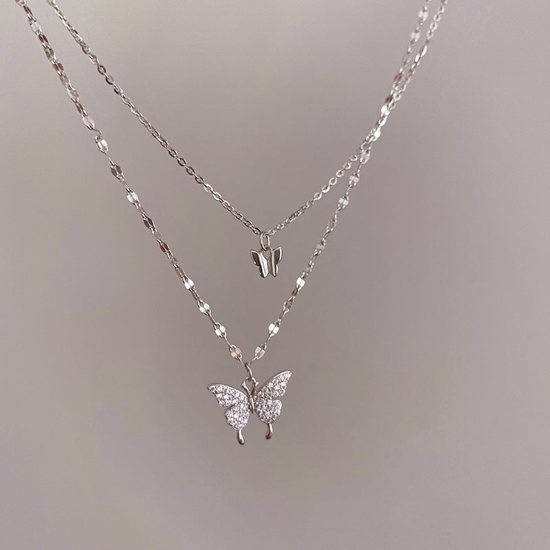 Double Butterfly Necklace Gold Plated Butterfly Pendant Engagement Necklaces for Women — alternate detail