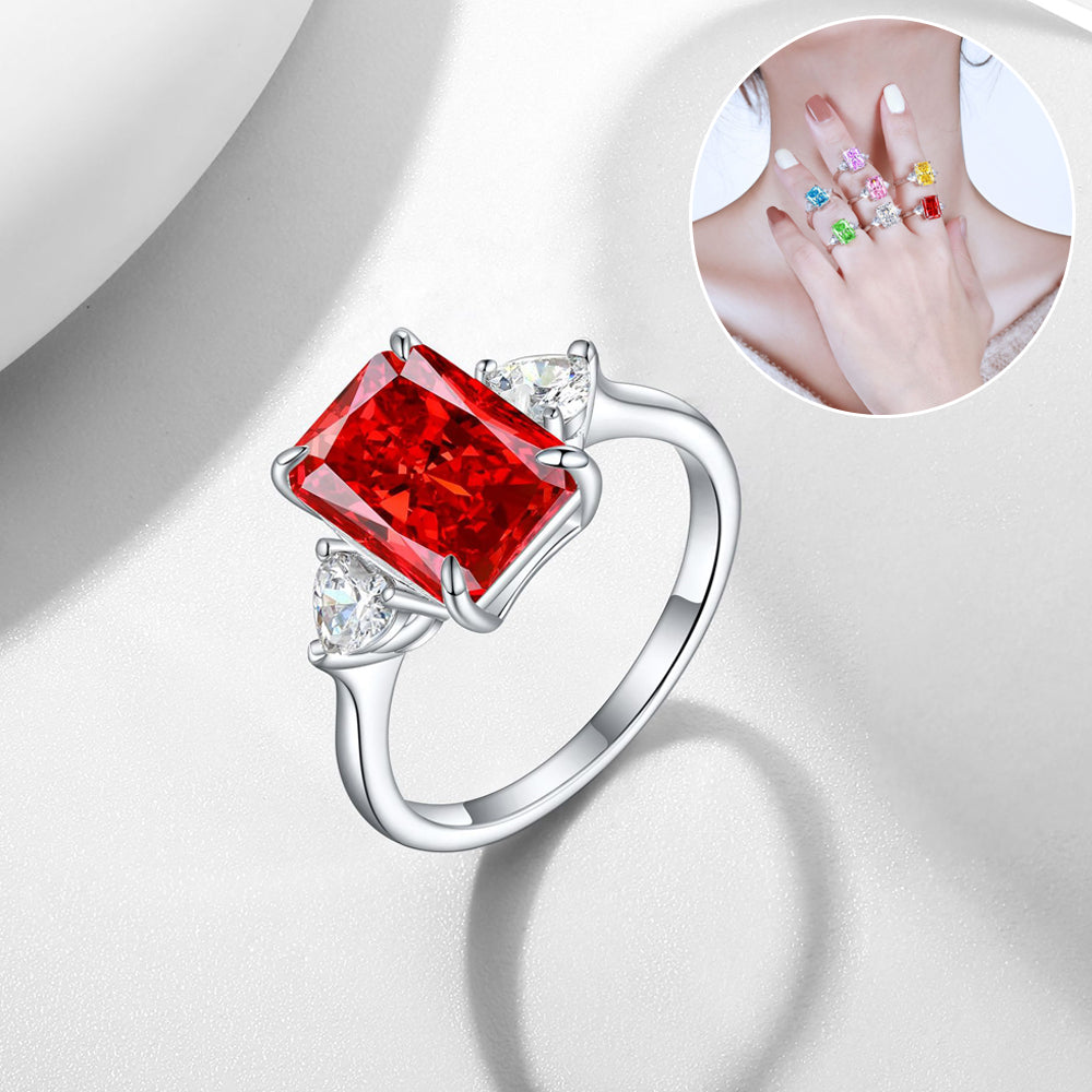 S925 Colorful Rectangular Rhinestone Ring Love Rings for Women Jewelry — main product view