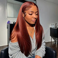 Red Brown 33color Human Hair Wig 134HD Transparent Lace — detail view
