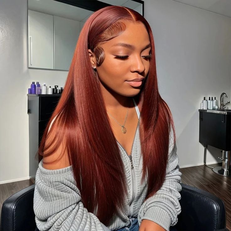 Red Brown 33color Human Hair Wig 134HD Transparent Lace — detail view
