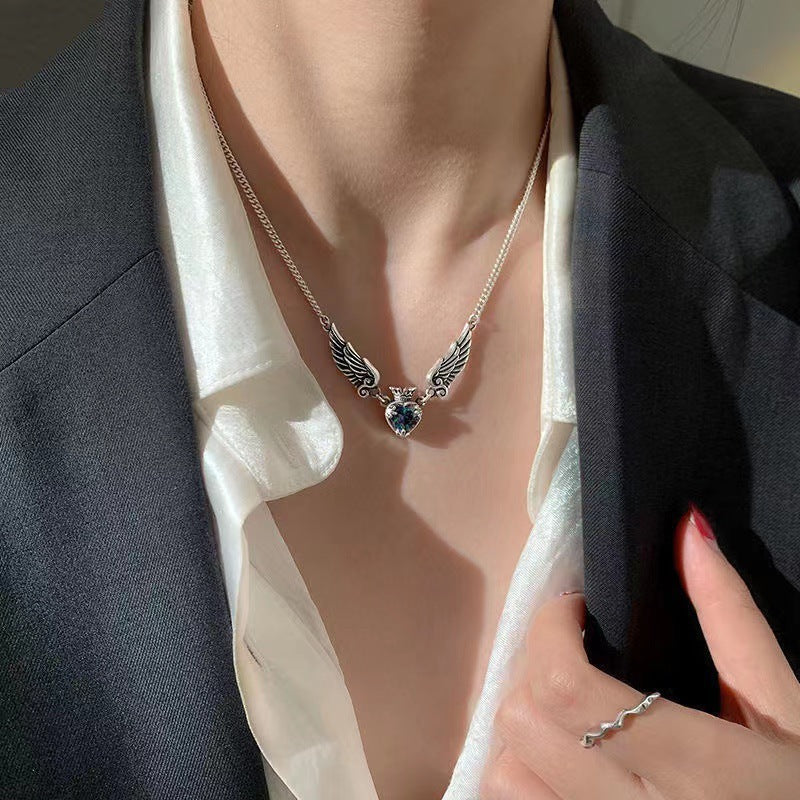 Vintage Gothic Heart Crown Angel Wings Pendant Necklaces for Women Exquisite Love Shape Clavicle Chain Choker Jewelry — alternate product view