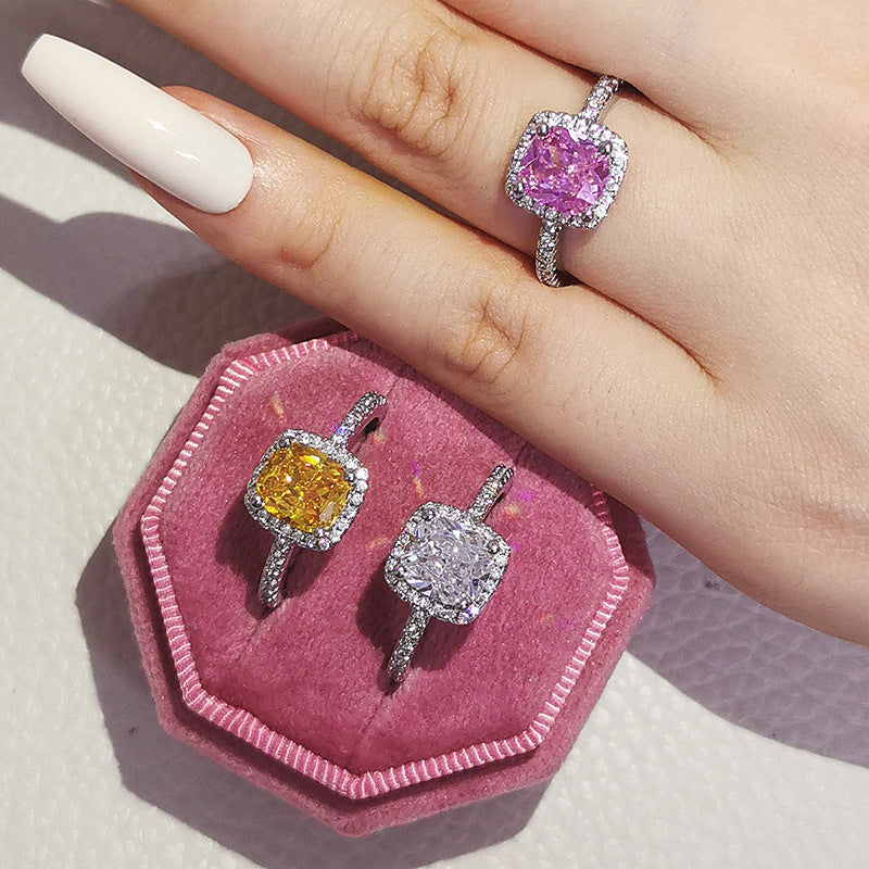 Multicolor Charm Cubic Zirconia Wedding Rings for Women T Shape Stone Jewelry — main product view