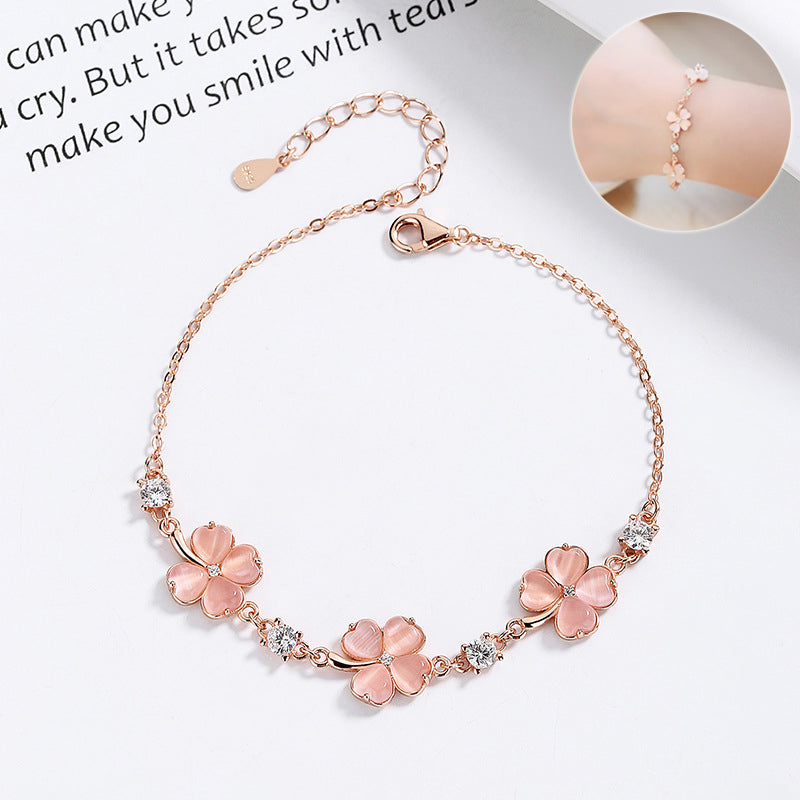 Opal Crystal Gemstones Chain Bracelets for Women Zircon Diamonds Rose Gold Jewelry Bijoux Girlfriend Gifts — main product view