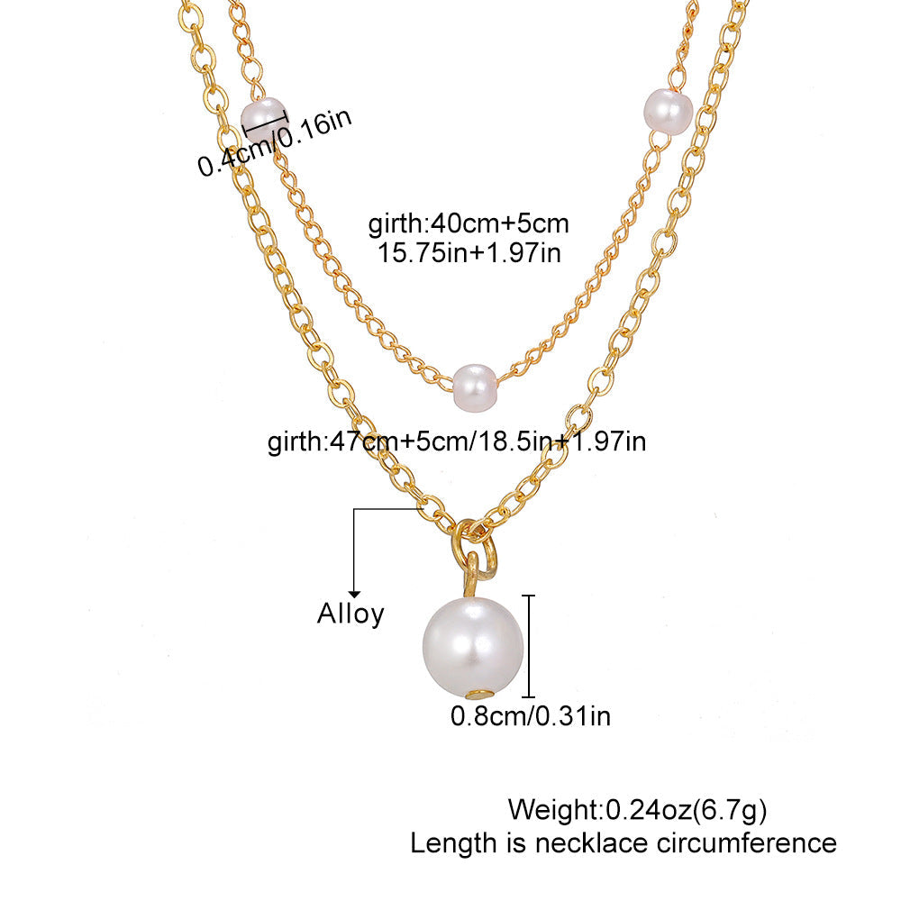 Women's Pearl Tassel Pendant Double-layer Necklace Gold Pearl Necklace for Women — product view