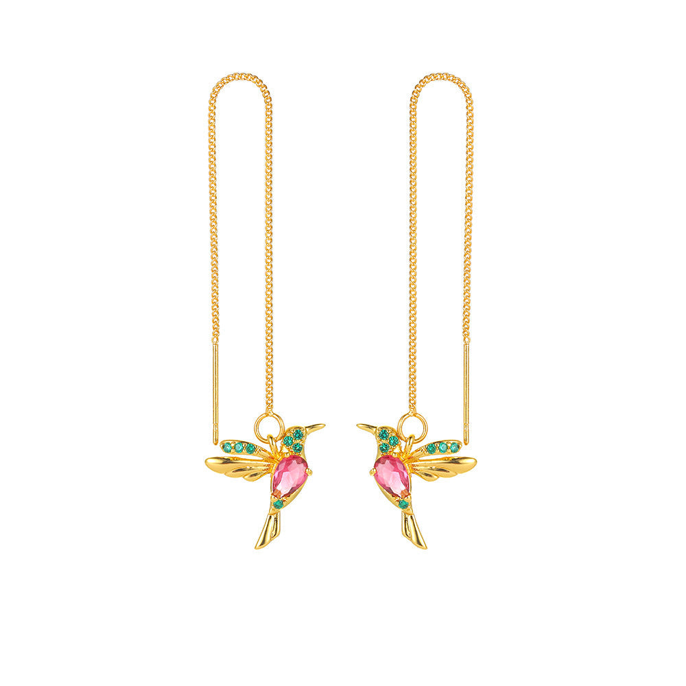 Little Bird Drop Long Hanging Hummingbird Earrings for Women Tassel Crystal Pendant Earring Jewelry — product view