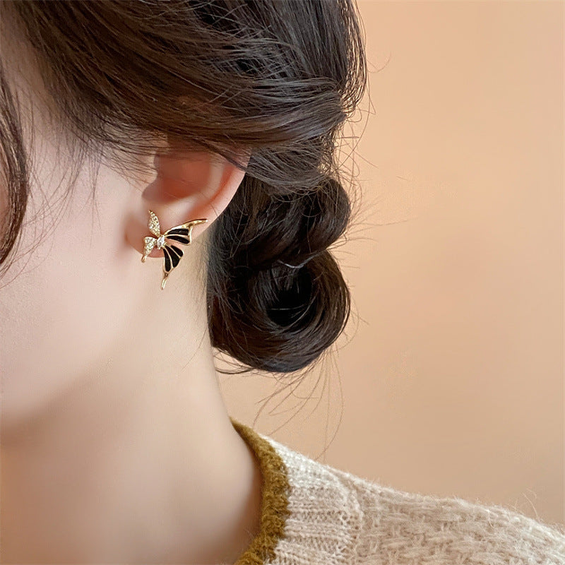 Rhinestone Dripped Butterflies Stud Earrings Sweet Everyday Versatile Jewelry for Women — product view