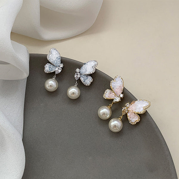 Gradient Butterfly Pearl Earrings with Rhinestones Personalized Earrings for Women Jewelry — product detail