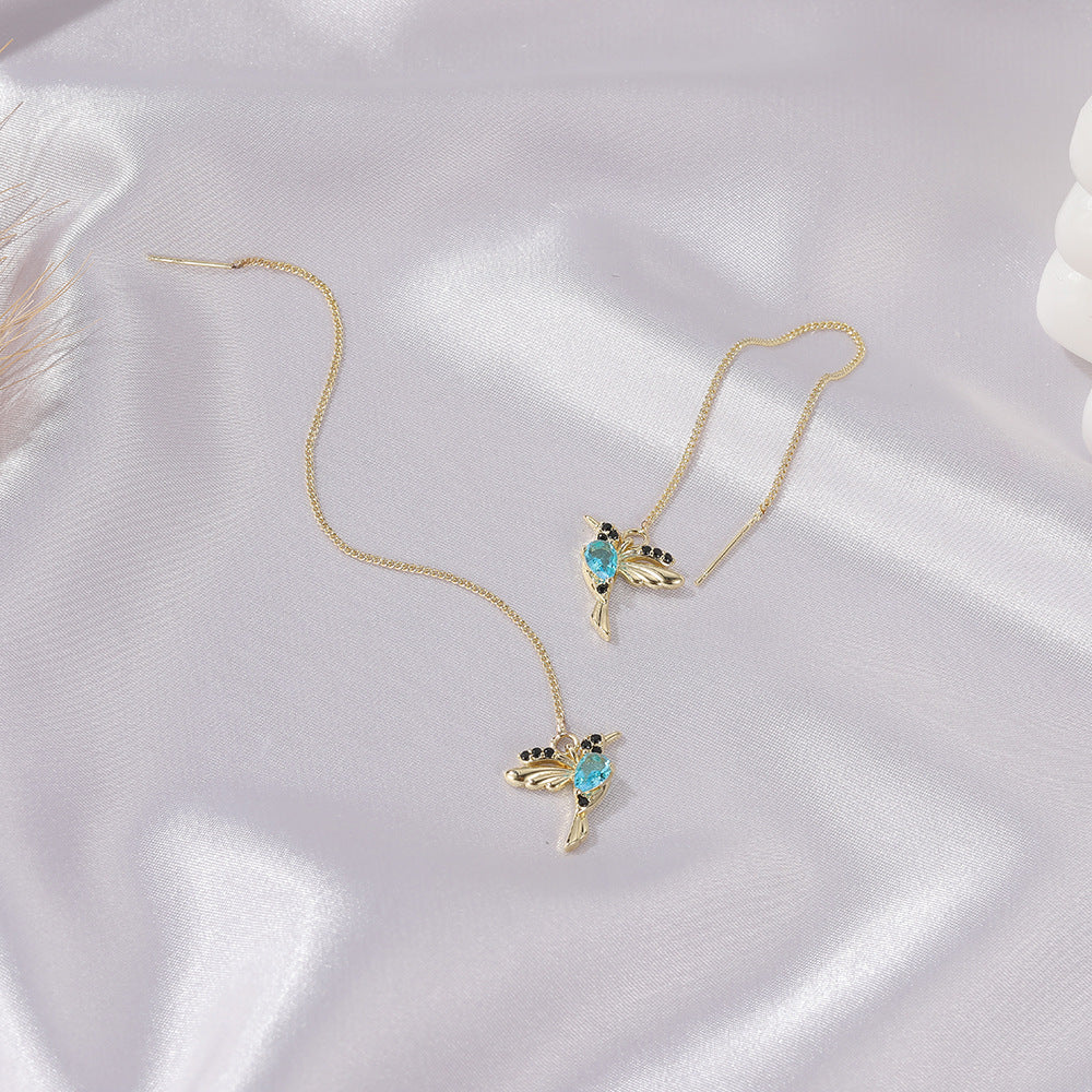 Little Bird Drop Long Hanging Hummingbird Earrings for Women Tassel Crystal Pendant Earring Jewelry — product detail