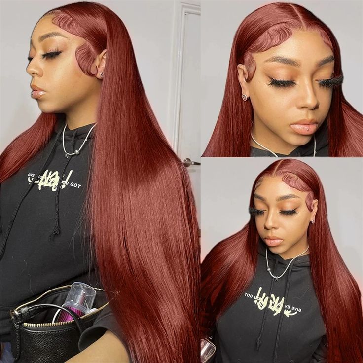 Red Brown 33color Human Hair Wig 134HD Transparent Lace — alternate product view