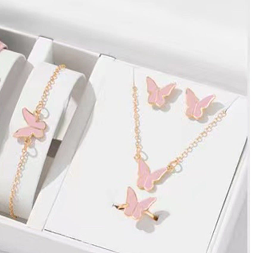 5PCS Butterfly Pendants Necklace Earrings Ring Bracelet Sets for Women Jewelry Set Bridal Jewelry — product view