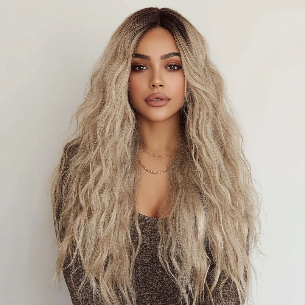 T-shaped Lace Front Wig Gray Gradient Wavy Curly Hair Wig for Women Sm9017 — additional product view