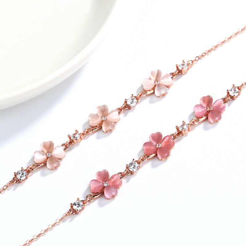 Opal Crystal Gemstones Chain Bracelets for Women Zircon Diamonds Rose Gold Jewelry Bijoux Girlfriend Gifts — detail view