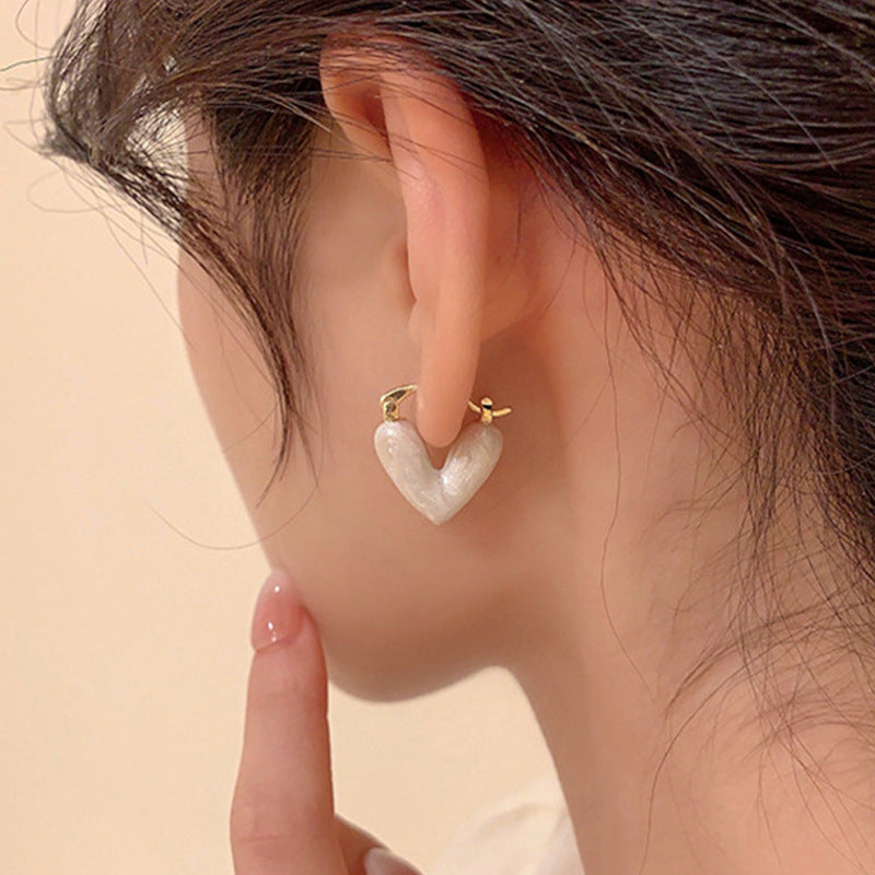 Heart Pendant Drop Earrings for Women Summer Trinket Jewelry Vacation Accessories Enamel Earring — detail view