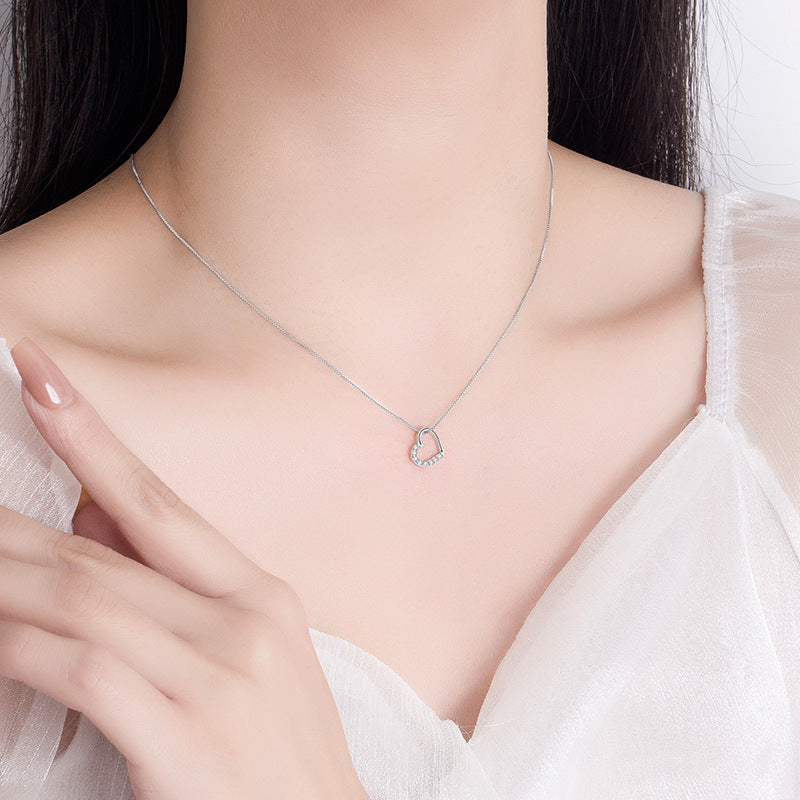 S925 Sterling Silver Love Heart Pendant Necklace for Women Gold Color Clavicle Chain Jewelry — alternate product view