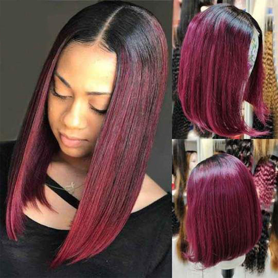 Short Straight 1B-99J Colored Bob Human Hair Wig — detail view