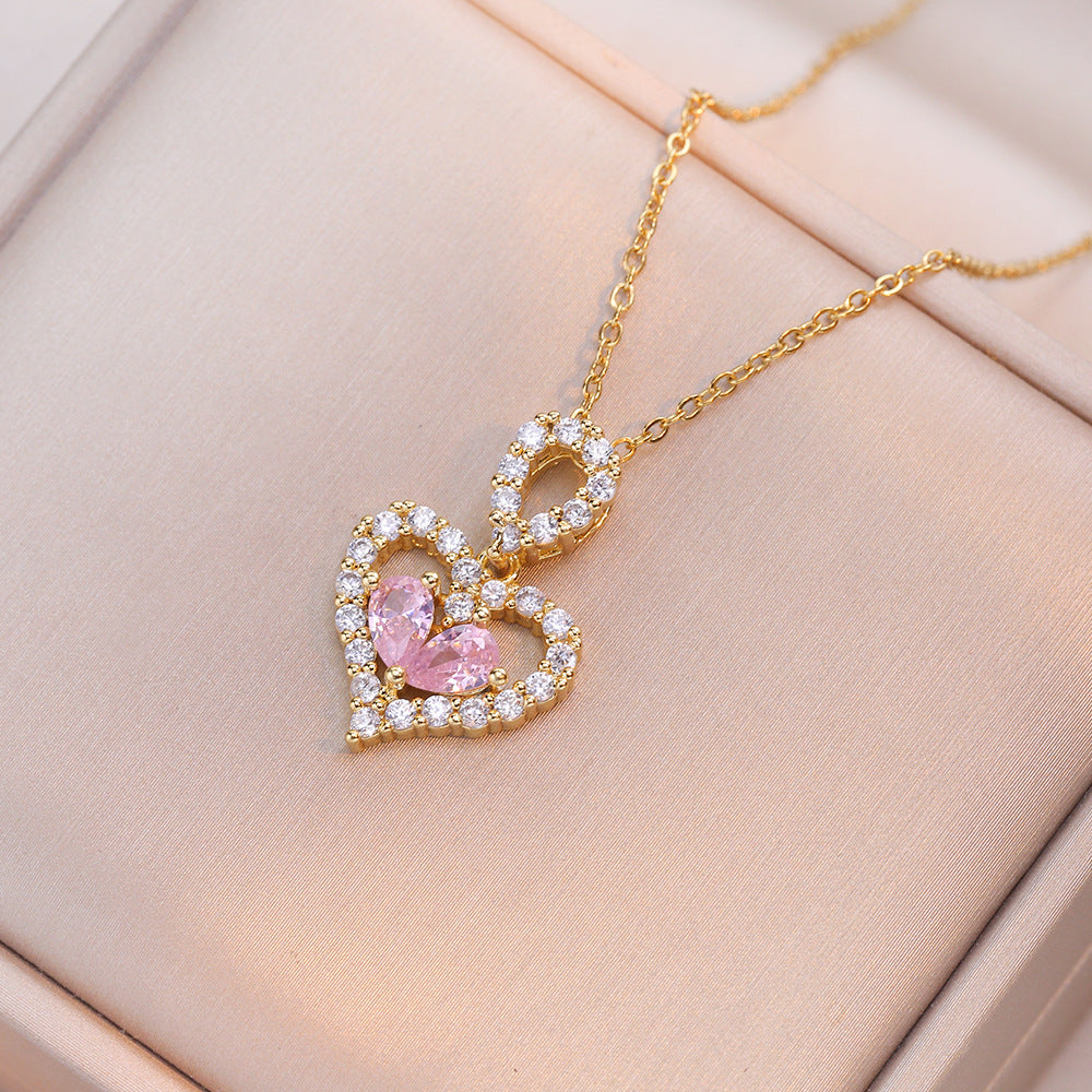 Exquisite Rhinestone Crystal Heart Pendants Necklaces for Women Jewelry — detail view
