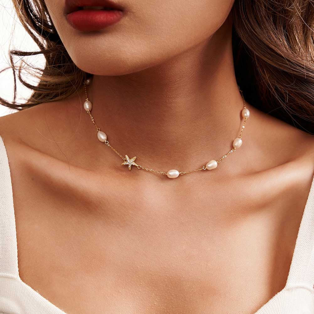 Sterling Silver Freshwater Pearl Starfish Beach Necklace Jewelry Women's Necklace for Women Party Jewelry — alternate product view
