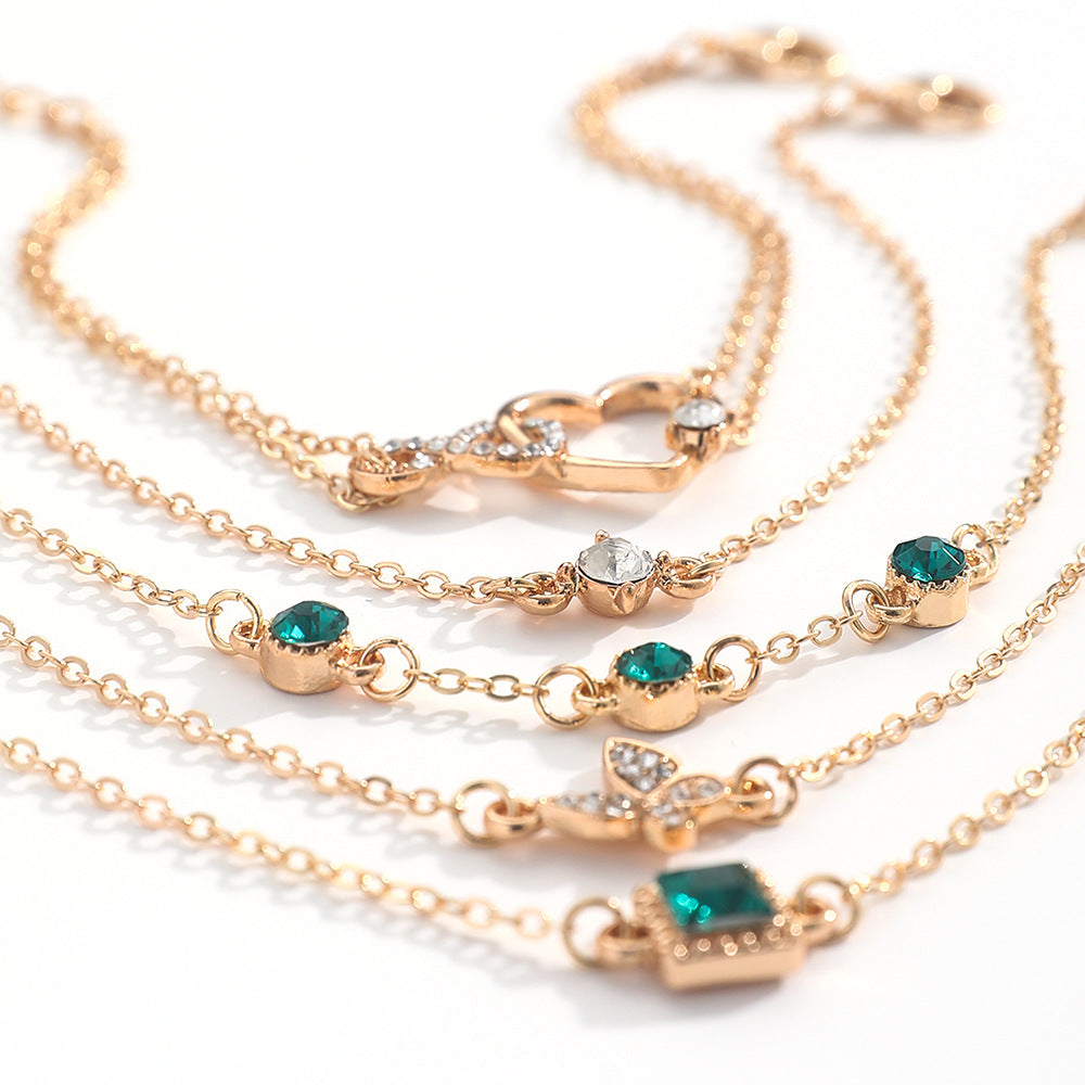 Bohemian 5pc Green Crystal Bracelets Jewelry Set for Women Heart Bracelet Wedding Engagement Bracelet — additional product view