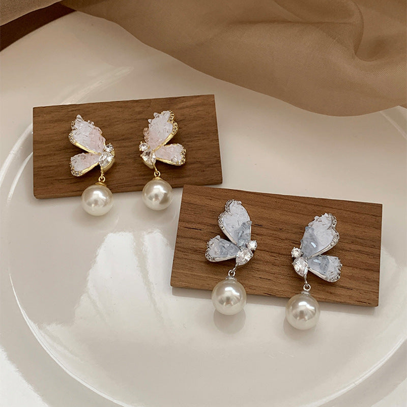 Gradient Butterfly Pearl Earrings with Rhinestones Personalized Earrings for Women Jewelry — additional product view
